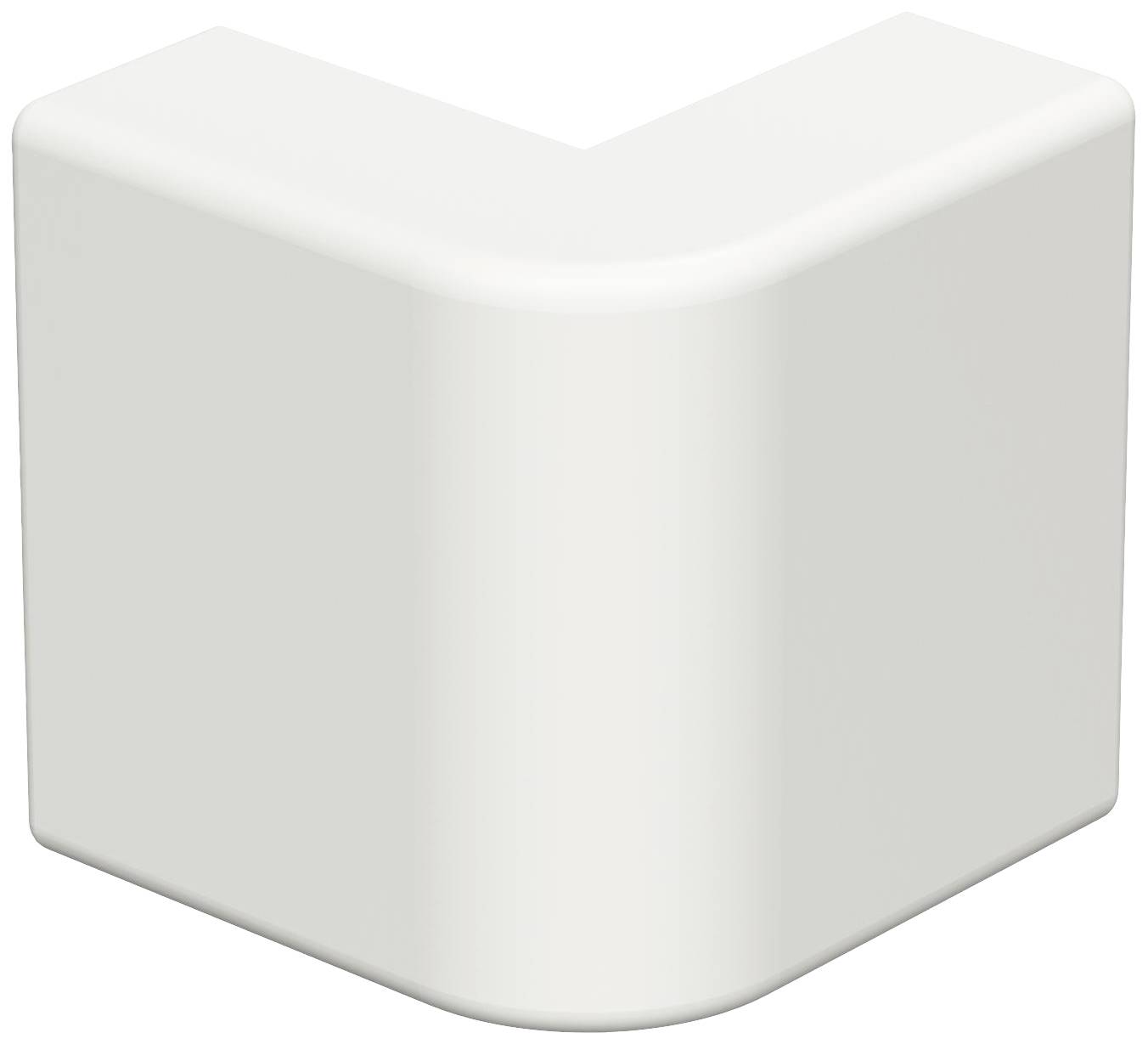 Weiße, rechteckige, abgerundete Ecke aus Kunststoff, die als Schutzelement für Möbelkanten dient.