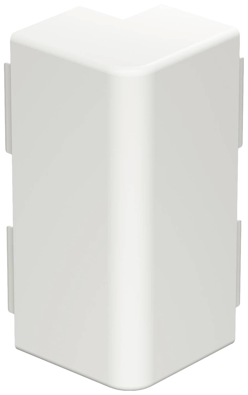 Weißer Eckverbinder aus Kunststoff, kantig geformt, zur Verbindung von zwei Paneelen in einem rechten Winkel.