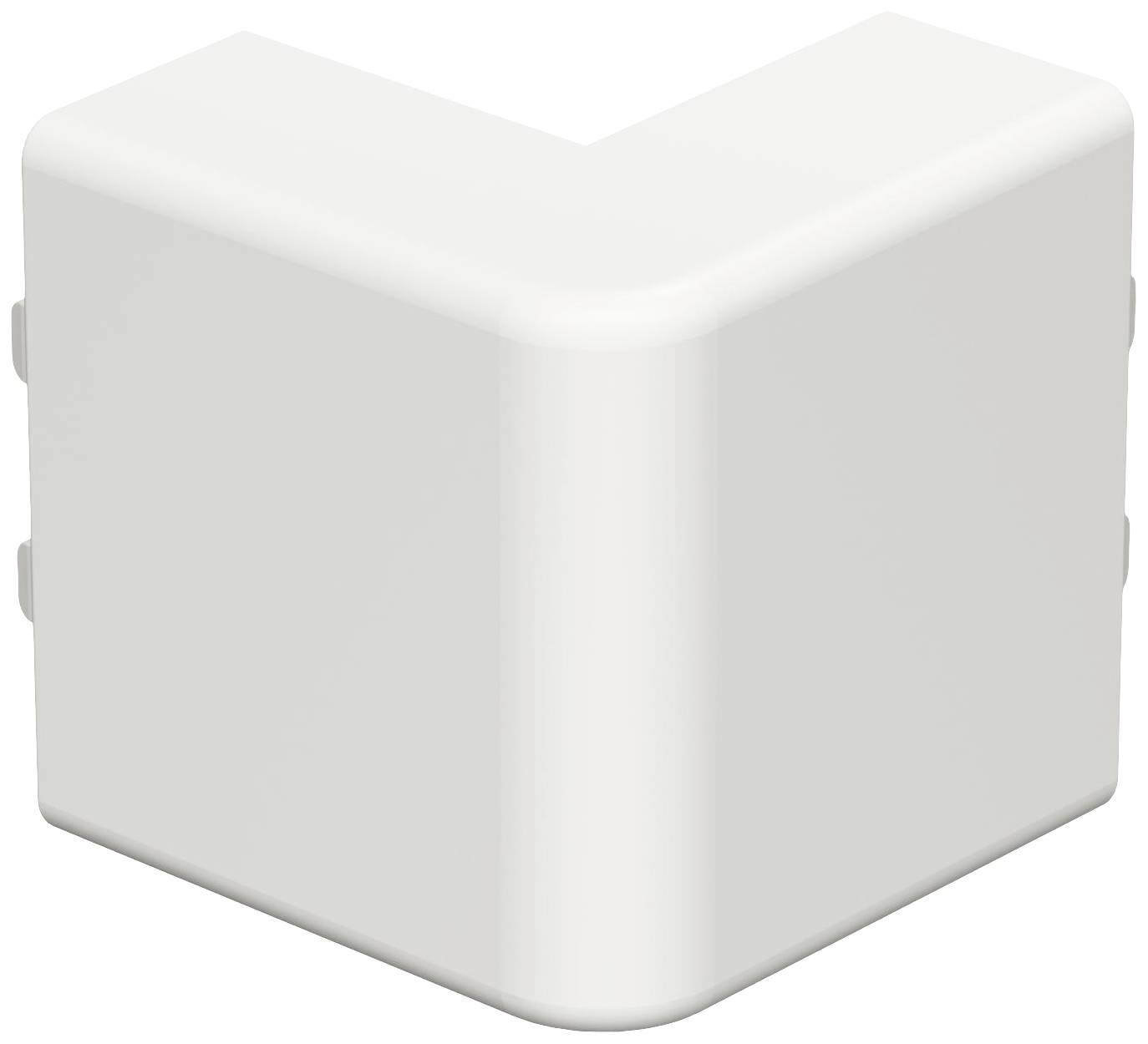 Ein weißer, rechteckiger Winkelverbinder mit glatter Oberfläche, der in Bau- oder Montagesystemen verwendet werden kann.