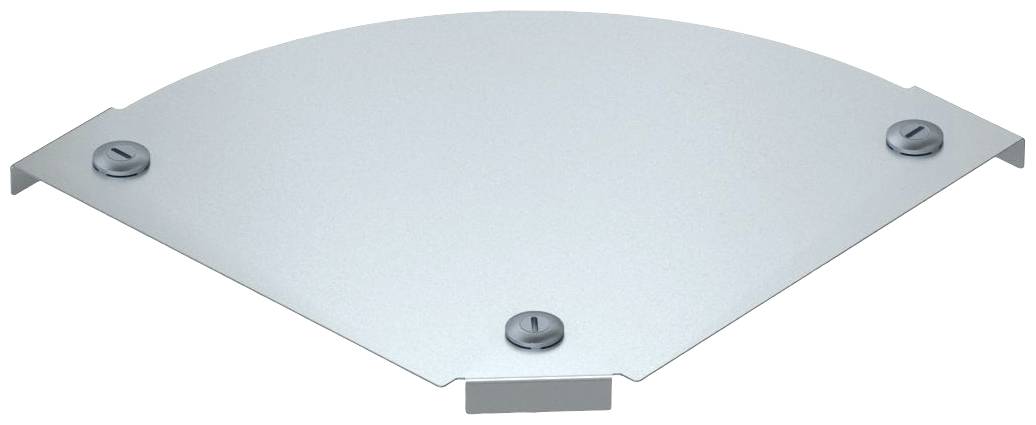 Metallische, dreieckig abgerundete Abdeckung mit drei Schrauben an den Ecken, vermutlich als Teil einer größeren Vorrichtung verwendet.