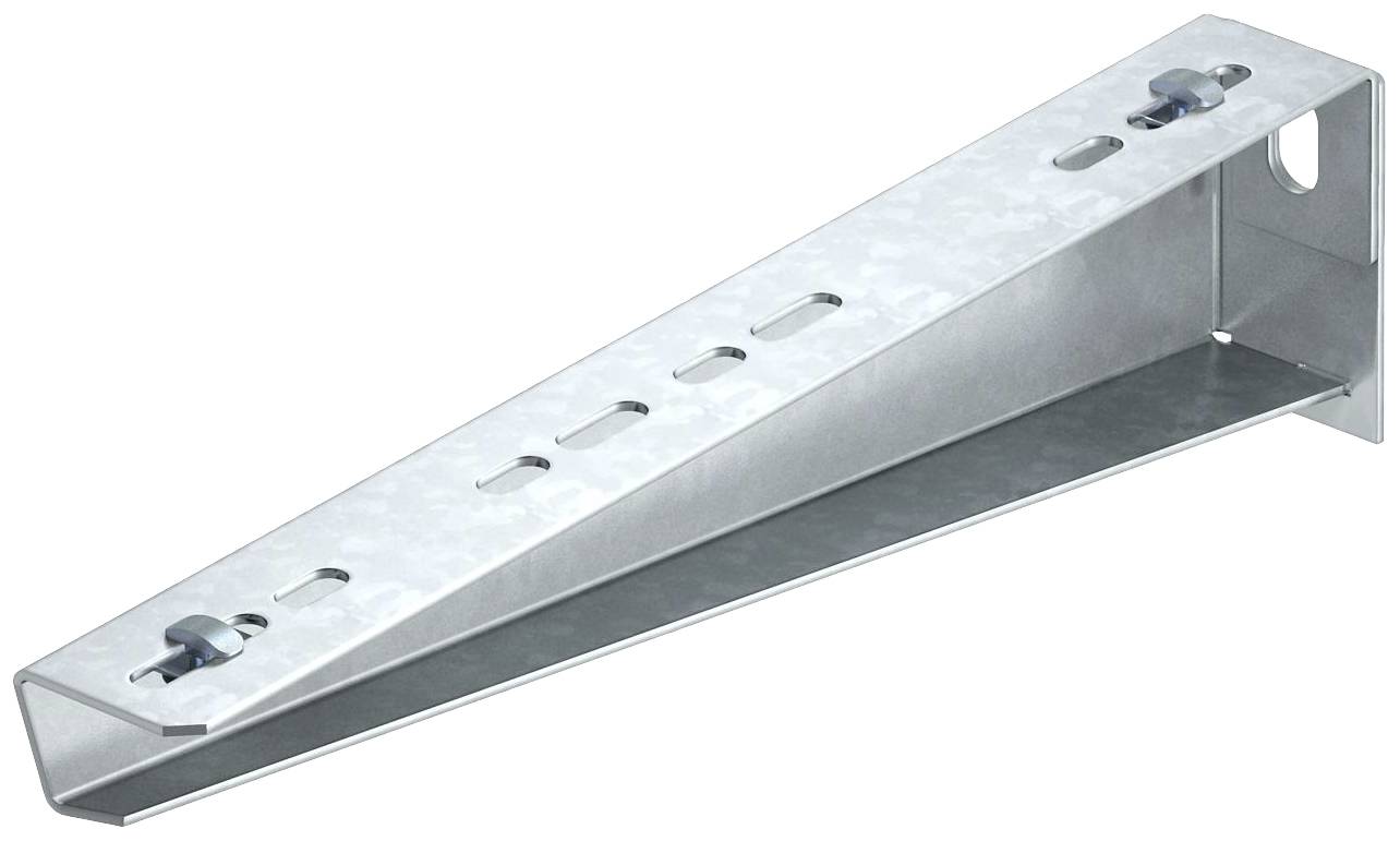 Metallwinkelträger, silberfarben, mit mehreren Langlöchern zur flexiblen Befestigung. Verwendet für Regal- oder Strukturunterstützung.