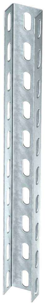 Galvanisiertes Metallprofil mit gleichmäßiger Lochung, verwendet für Regal- und Baukonstruktionen.