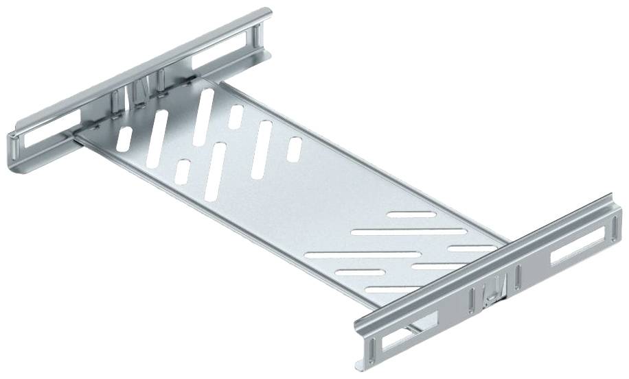 Ein metallischer Auszug für Schubladen mit seitlicher Befestigung. Der Auszug hat eine perforierte Platte in der Mitte und ermöglicht eine stabile Führung.