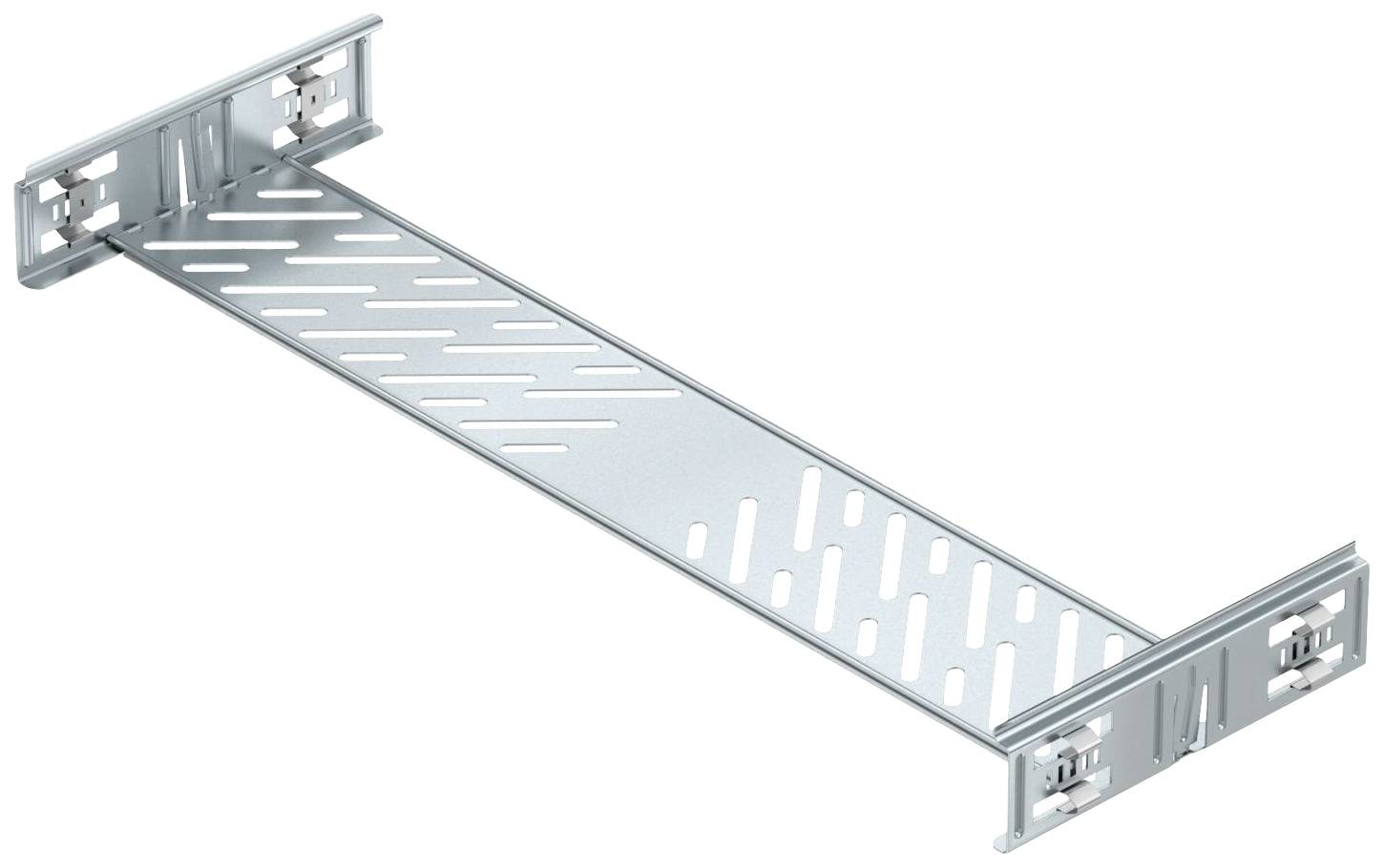 Metallische Kabelträgerbrücke mit Schlitzen an den Seiten, geeignet für Kabelinstallation in technischen Anlagen.
