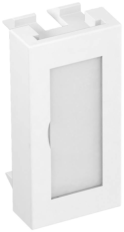 Weißer, rechteckiger Kunststoffhalter mit zwei Öffnungen oben. Verwendet zum Einstecken in eine Schauspieleinrichtung oder Display.