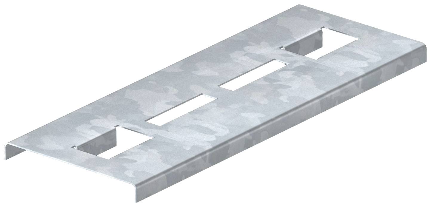 Metallplatte mit drei rechteckigen Ausschnitten. Sie ist flach und zeigt eine gleichmäßige graue Färbung. Geeignet für industrielle Anwendungen.