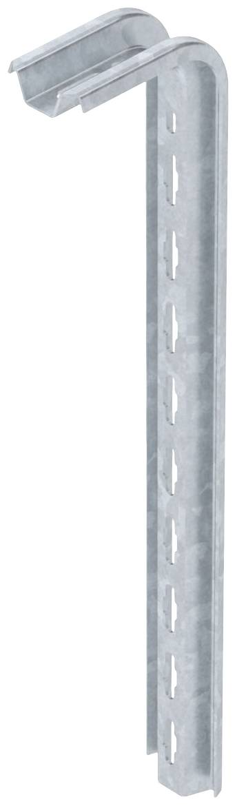 Metallwinkelhalterung in Silber mit regelmäßig verteilten rechteckigen Löchern entlang einer Seite, geeignet für Regalbefestigungen.