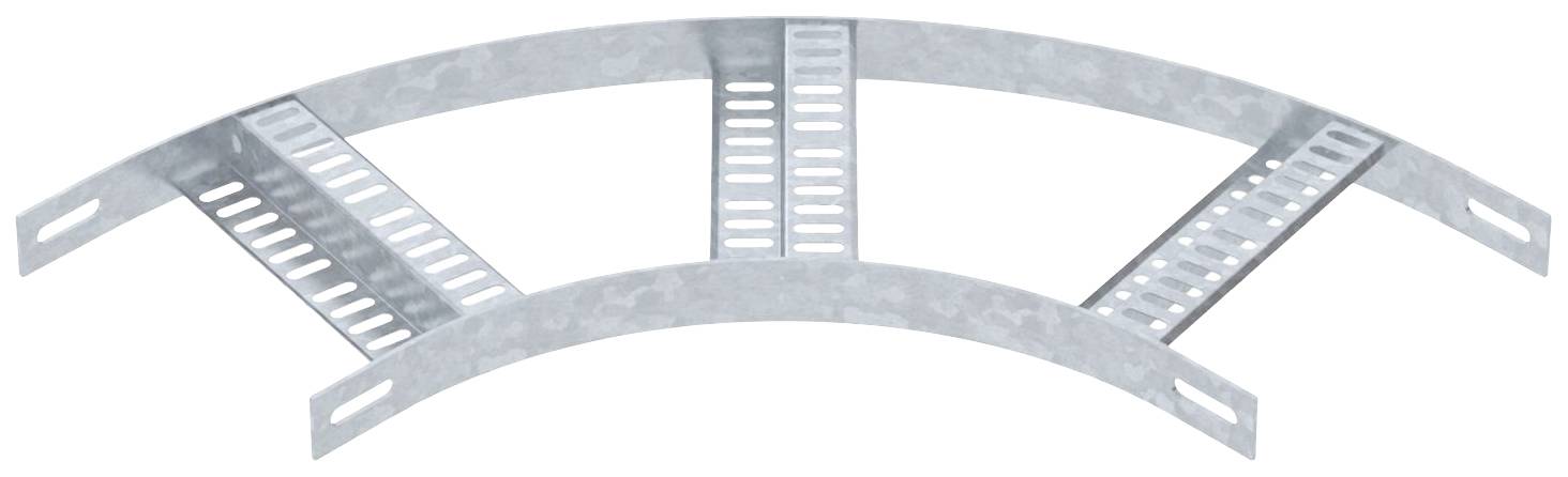 Gewölbte Metall-Kabeltrasse mit drei Querverbindungen und perforierter Oberfläche für Kabelmanagement und Organisation.