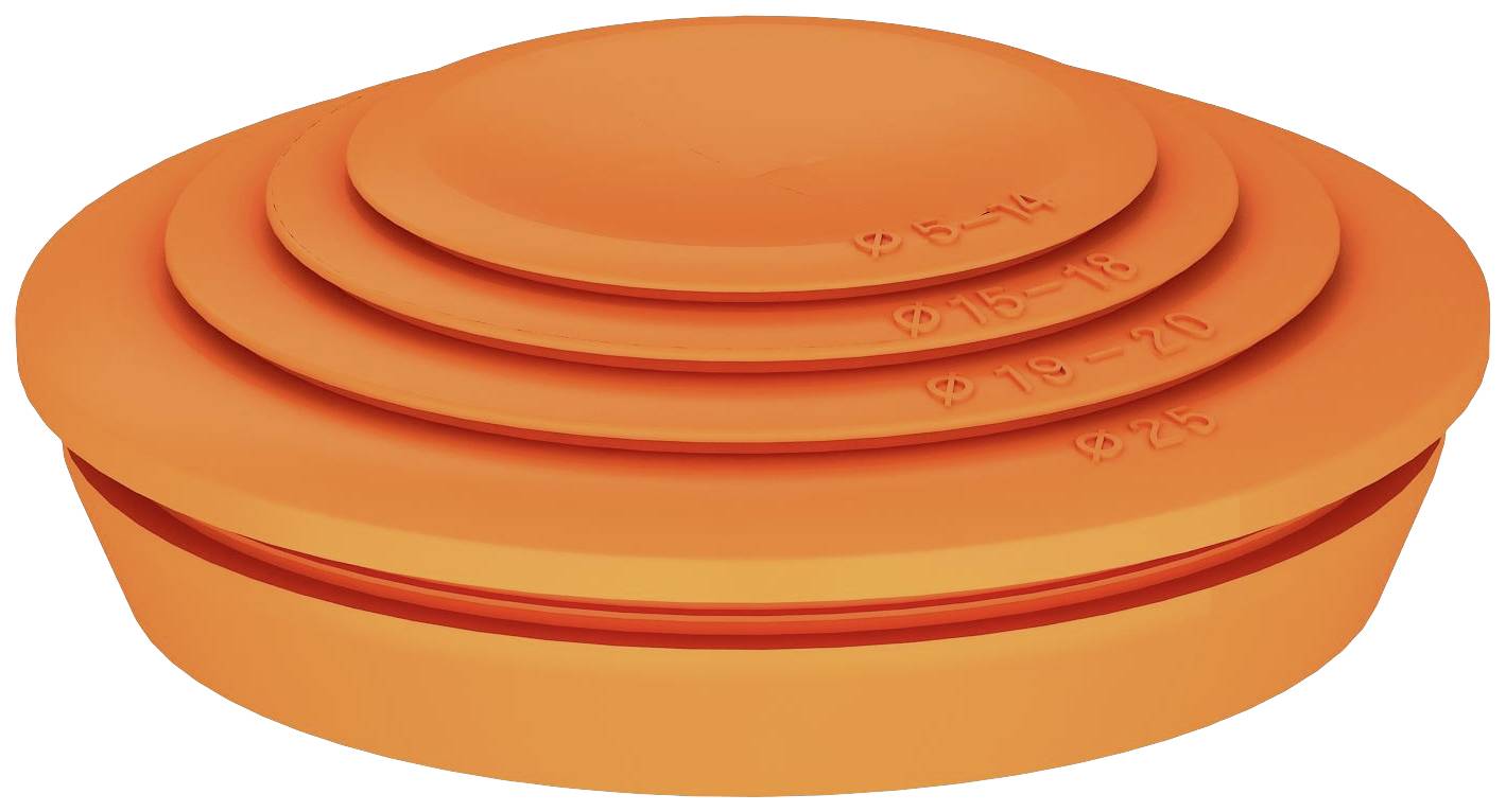 Mehrere orangefarbene runde Silikondeckel in verschiedenen Größen gestapelt, zur Abdeckung von Schüsseln oder Töpfen.