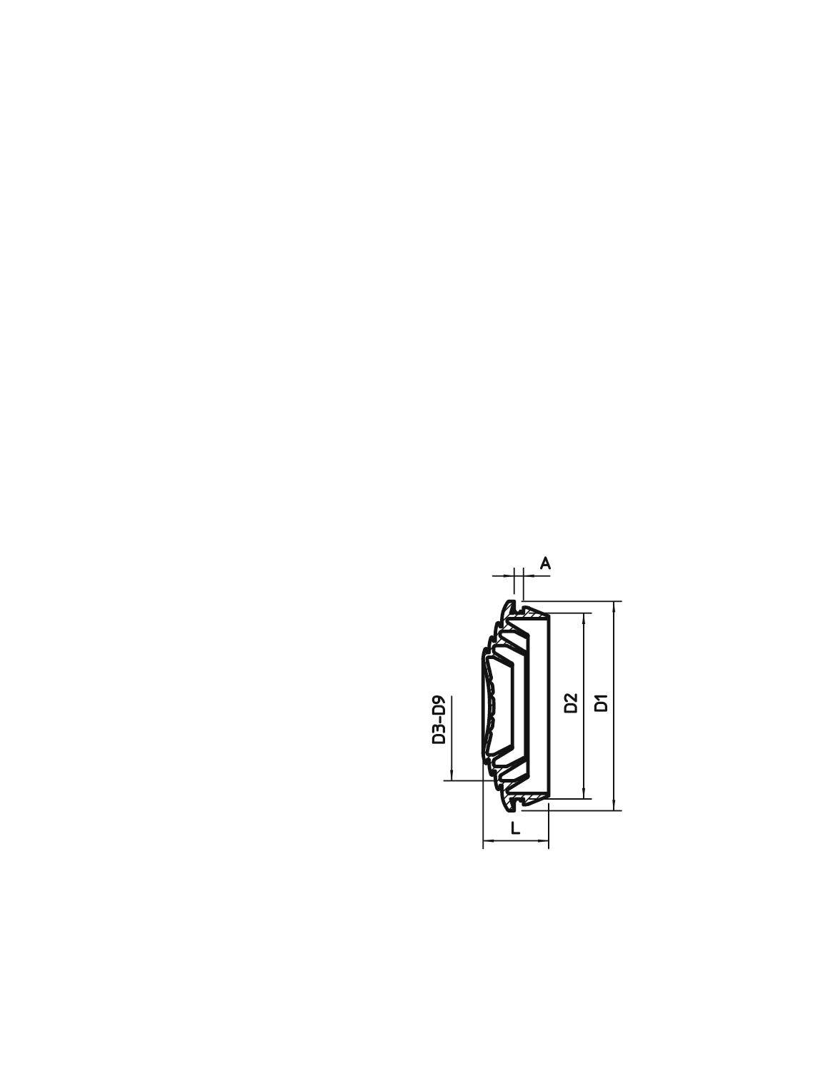 Ein technisches Diagramm eines Bauteils mit Beschriftungen für Durchmesser (D) und Länge (L) in Millimetern. Geometrische Details gezeigt.