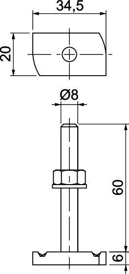 OBO Bettermann MS41HB M8x60 ZL 1148314 Hammerkopfschraube 35mm Stahl 25St.