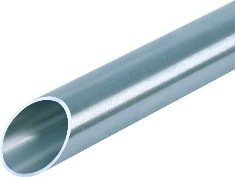 Ein silberfarbenes Metallrohr, das von links vorne nach rechts hinten verläuft. Glänzende Oberfläche und runde Öffnung sichtbar.