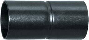 Schwarzer Rohrverbinder aus Metall, zylindrisch, mit glatter Oberfläche. Verwendet zur Verbindung von Rohren in industriellen Anwendungen.