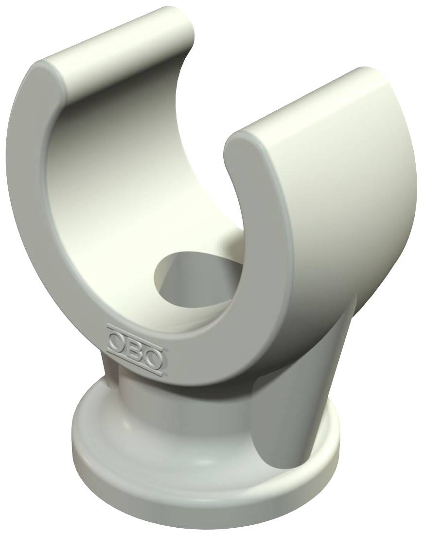 Kabelhalter aus Kunststoff in U-Form von OBO, geeignet zur Befestigung von Kabeln auf Oberflächen, robust und langlebig.