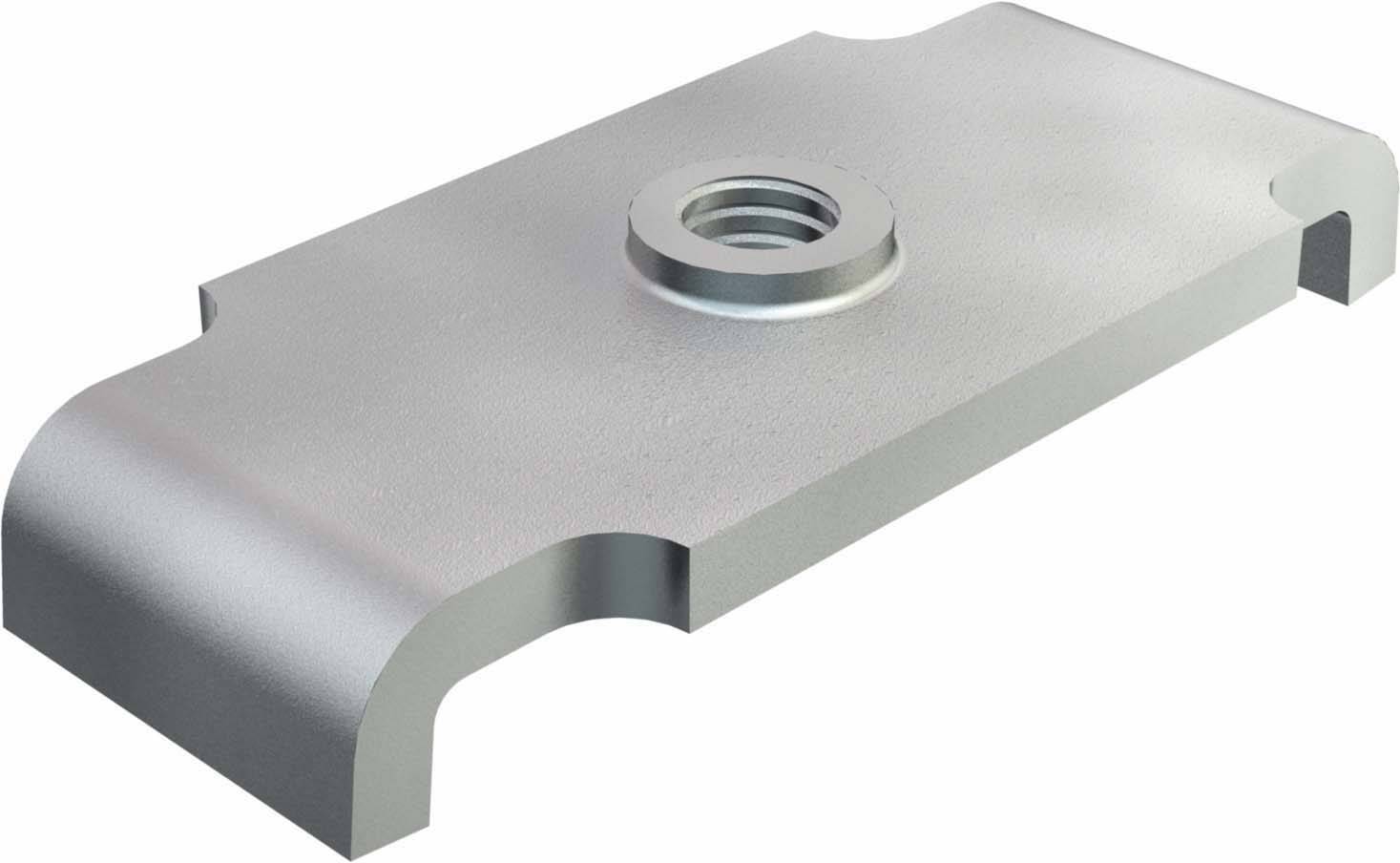 Metallschiene mit gewölbtem Rand und zentralem Gewinde.