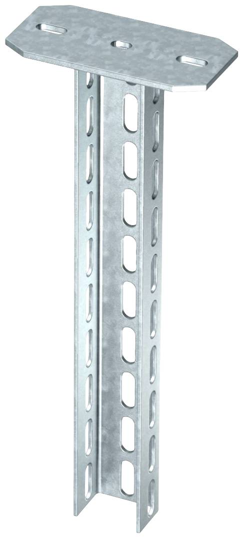 Metallprofil aus verzinktem Stahl mit Lochungen, verwendet für Konstruktionen und Befestigungen.