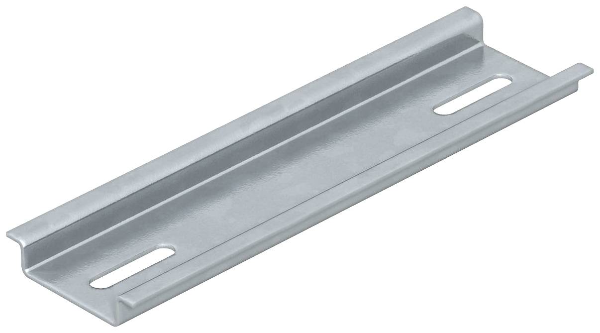 Eine silberne Metallhalterung mit zwei länglichen Befestigungslöchern, oft verwendet zur Montage von Regalen oder Geräten.