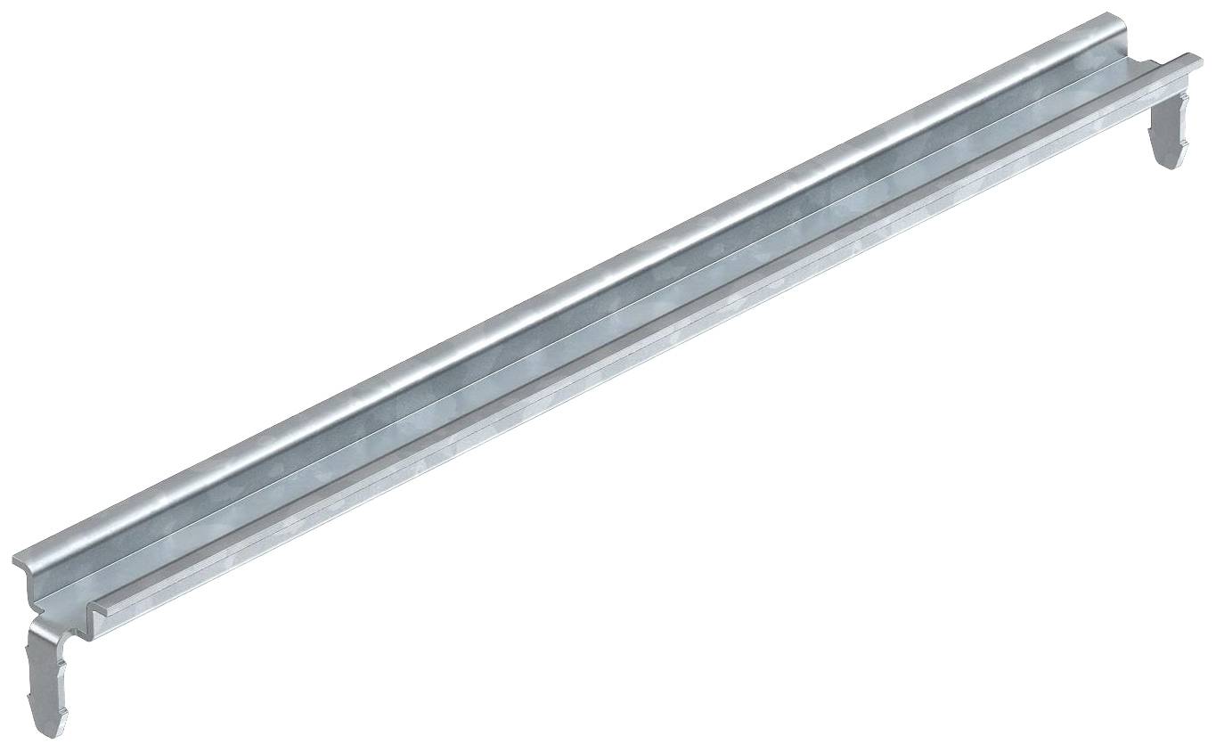 Metallschiene mit U-förmigem Profil und Halterungen an beiden Enden, vermutlich zur Unterstützung oder Befestigung von Materialien.