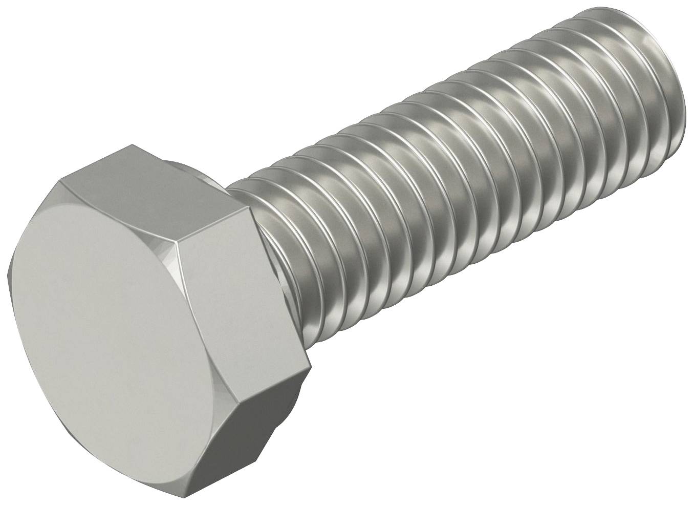 Metallschraube mit sechseckigem Kopf und Gewinde, dargestellt in Silber.