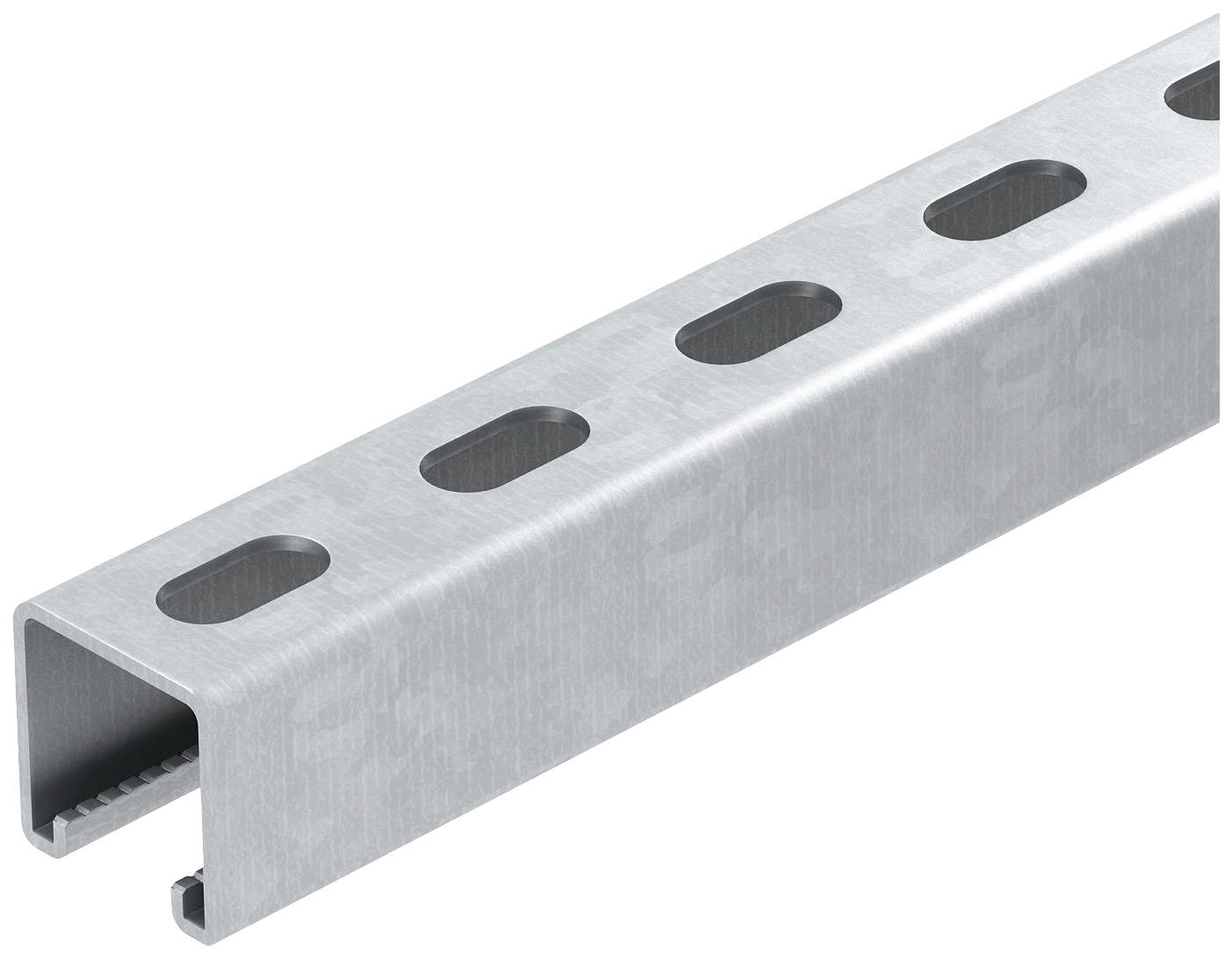Metallschiene mit ovalen Löchern, für Montagezwecke.
