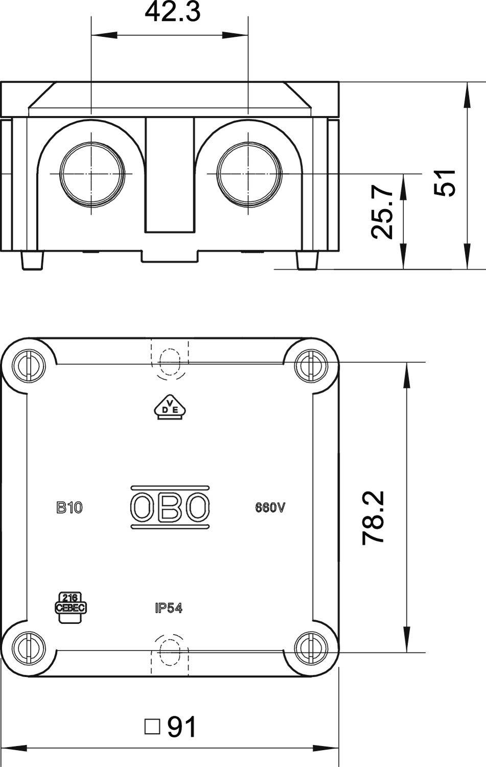 OBO Bettermann 2002167 Abzweigdose (L x B) 91mm x 91mm 1St.