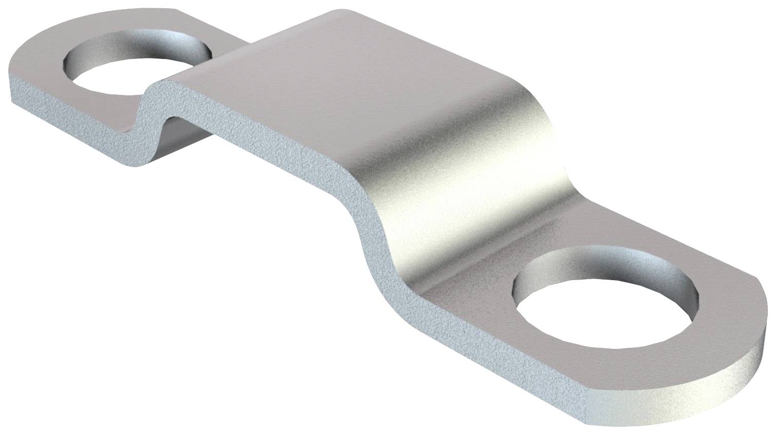 Metallklammer in L-Form mit zwei Löchern an den Enden. Sie wird oft zum Befestigen von Elementen oder zur Kabelklemmenmontage verwendet.
