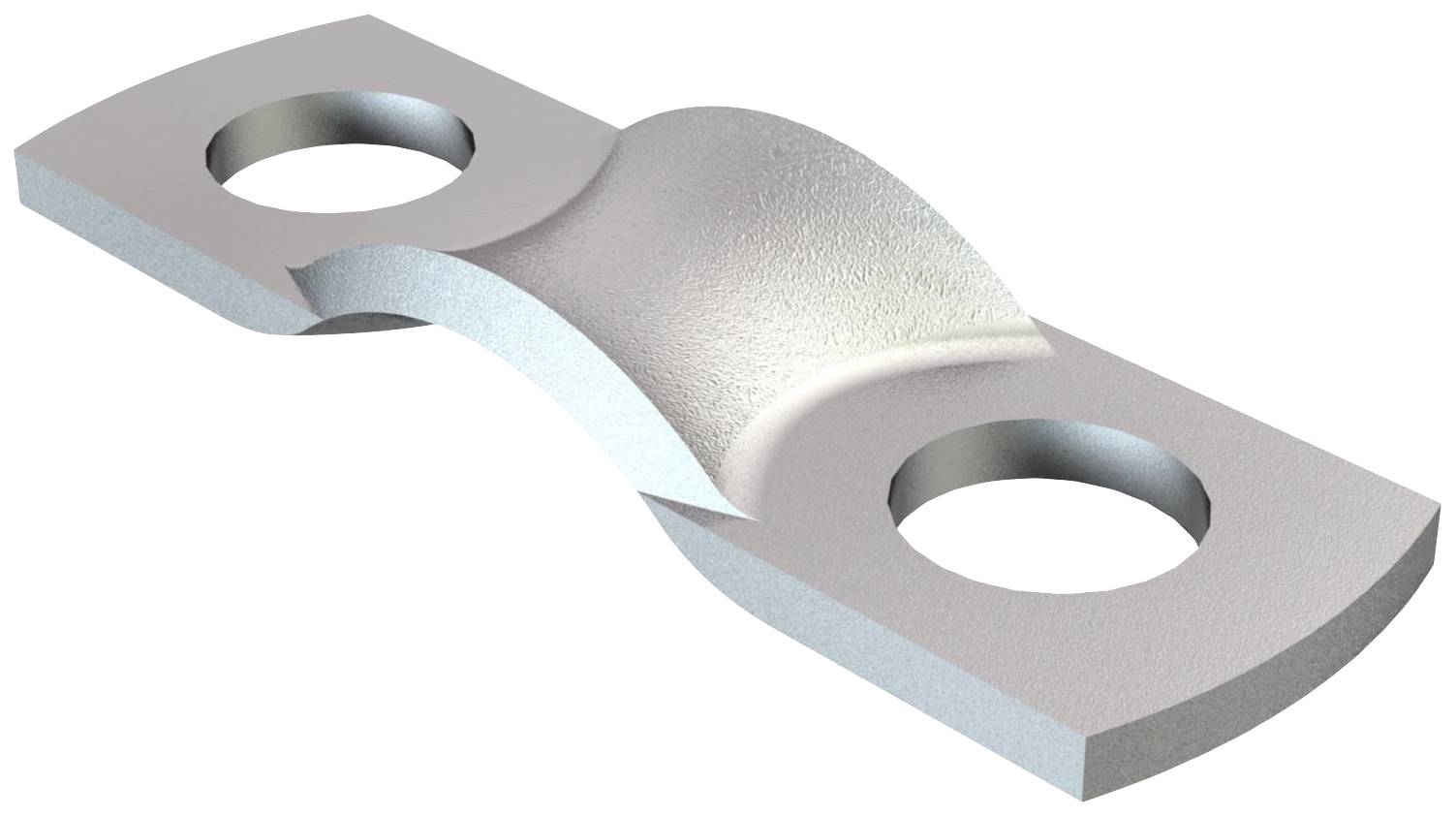 Metallteil mit zwei Löchern, wellenförmig gebogen. Verwendet zur Verbindung oder Befestigung in mechanischen Konstruktionen.