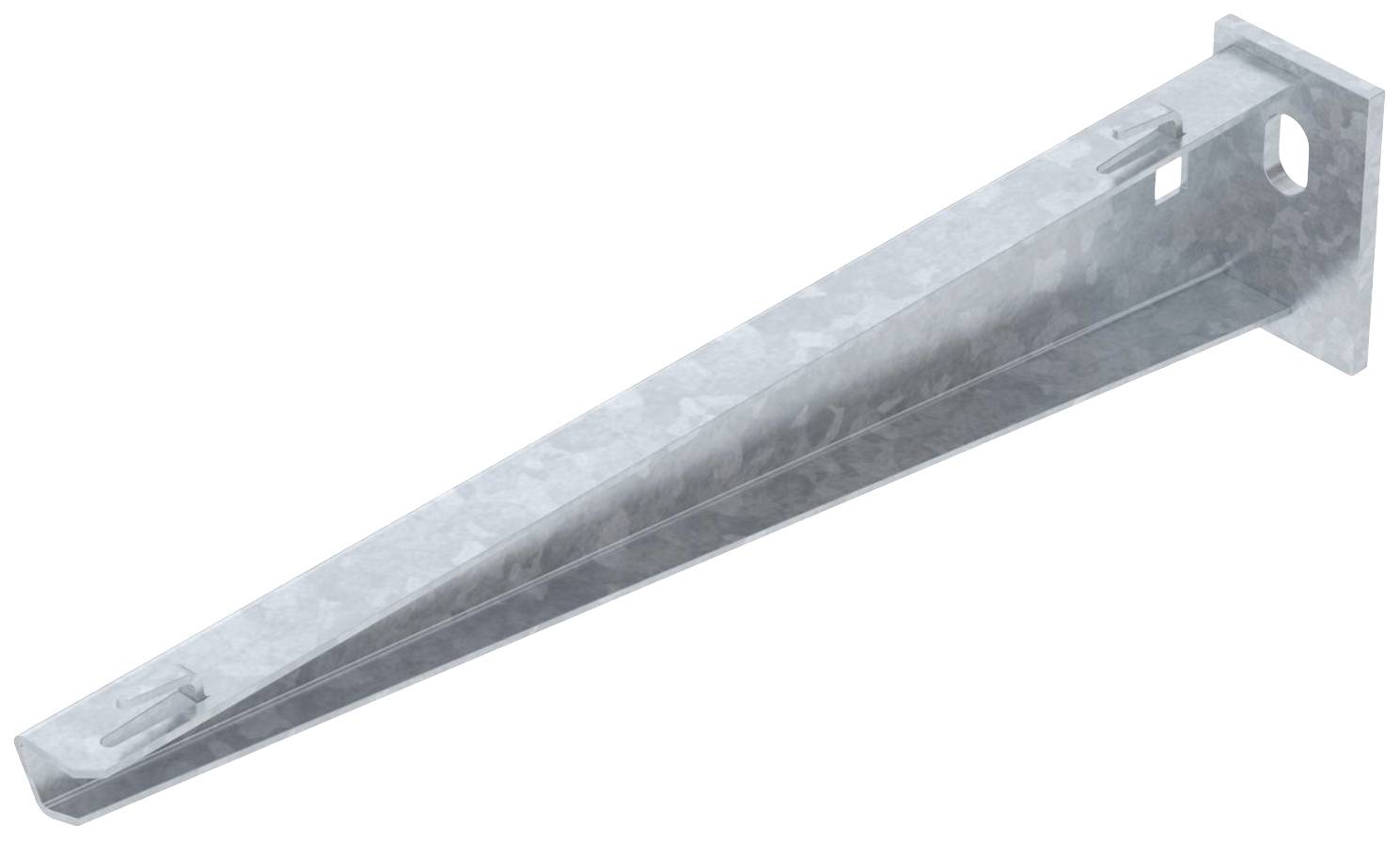 Stahlwinkel mit Löchern zur Wandmontage, geeignet zur Befestigung von Regalböden oder ähnlichen Strukturen.