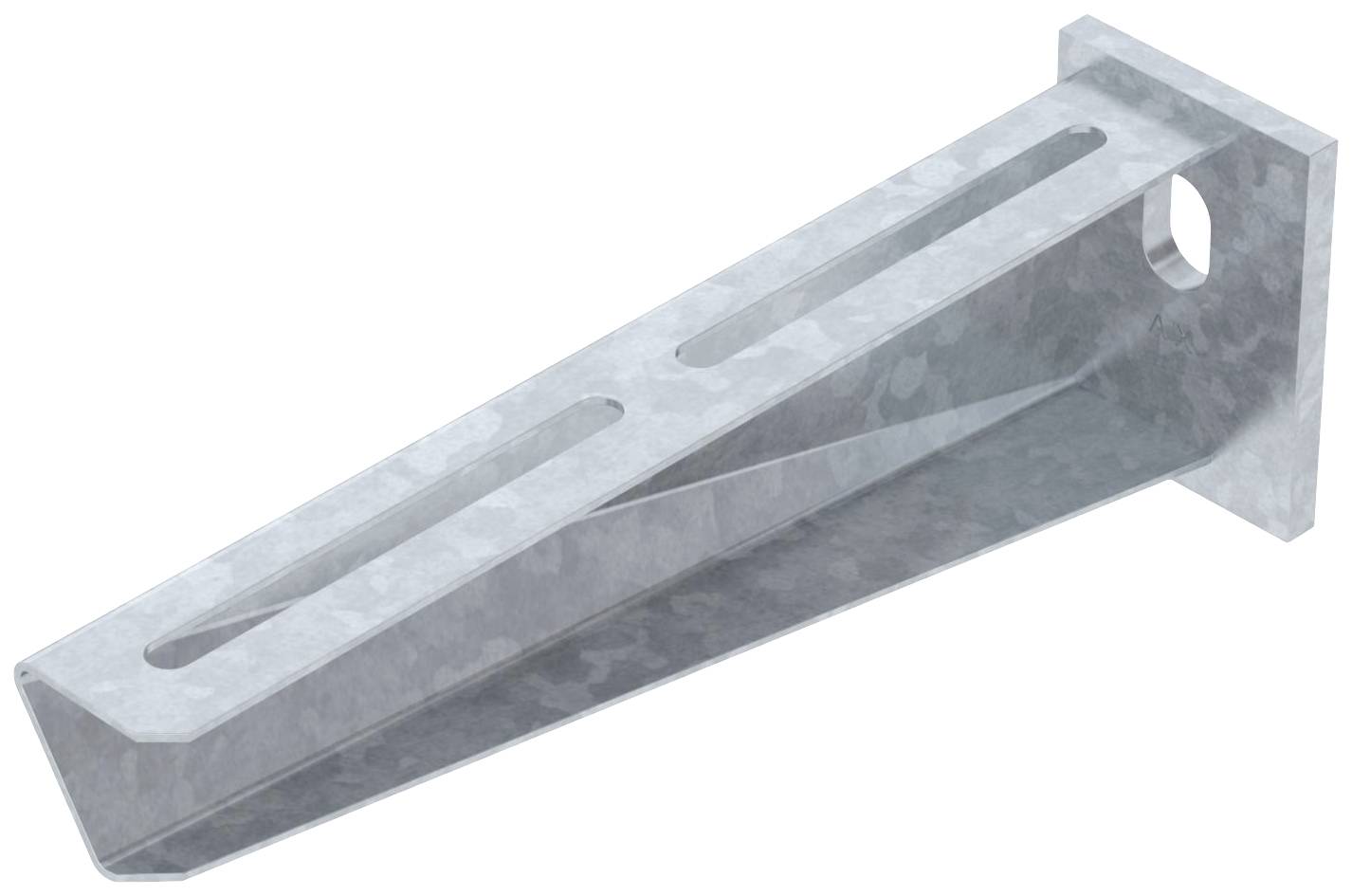 Metallwinkelträger mit Schraublöchern, geeignet zur Wandmontage. Rustikal, silberne Oberfläche.