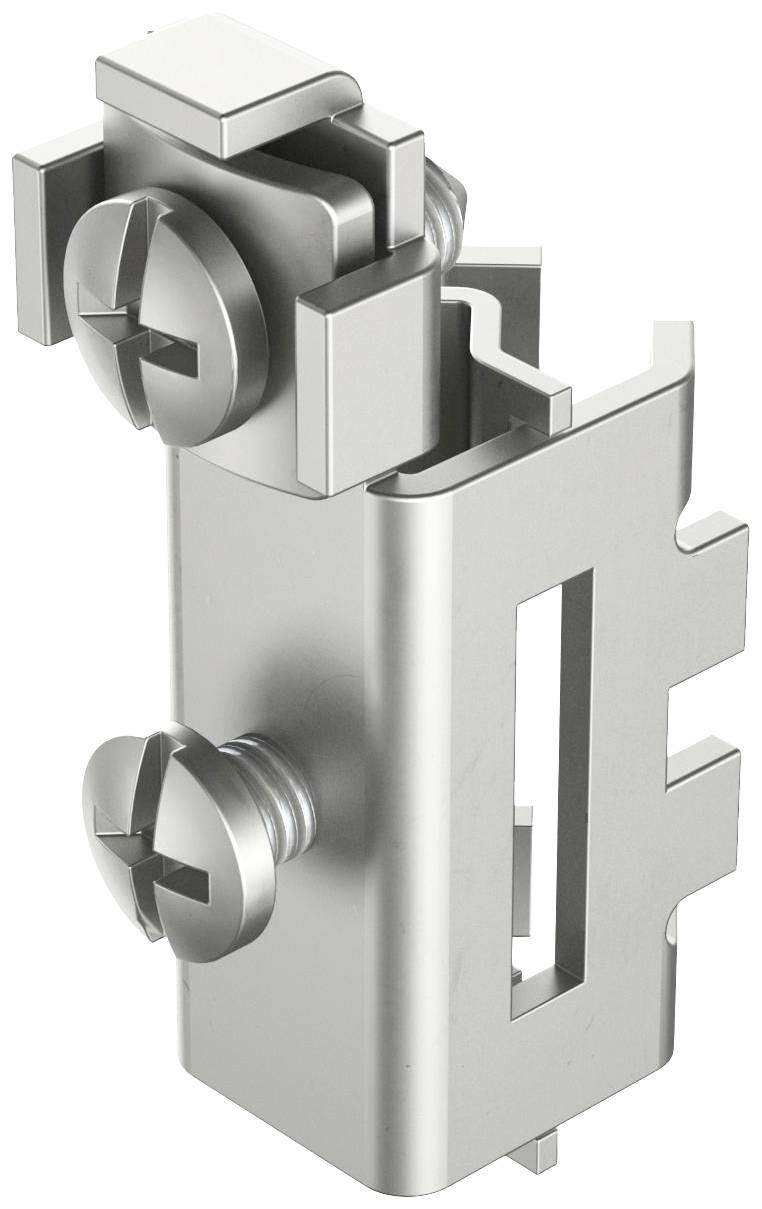 Metallbeschlag mit Schrauben, geeignet für die Befestigung an Möbeln. Enthält einen U-förmigen Halter und zwei Kreuzschlitzschrauben.