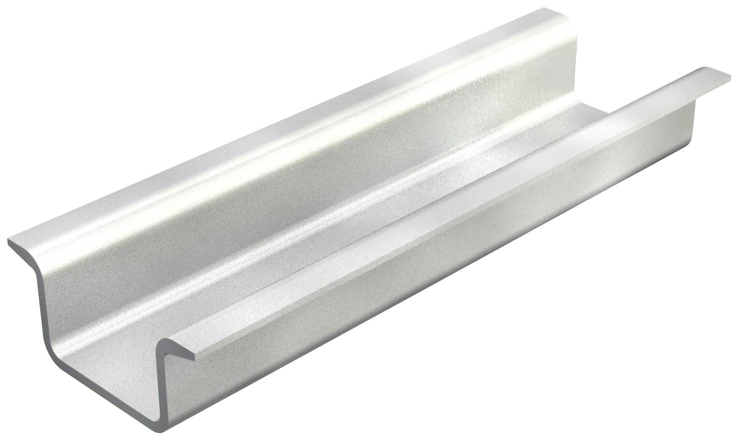 Metallschiene aus Aluminium mit U-Profil, glänzende Oberfläche. Verwendet als strukturelles Bauelement in verschiedenen Konstruktionen.