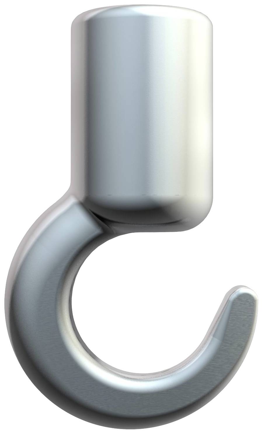 Ein silberfarbener Metallhaken, der nach oben zeigt. Hauptsächlich zur Befestigung oder Aufhängung verwendet.