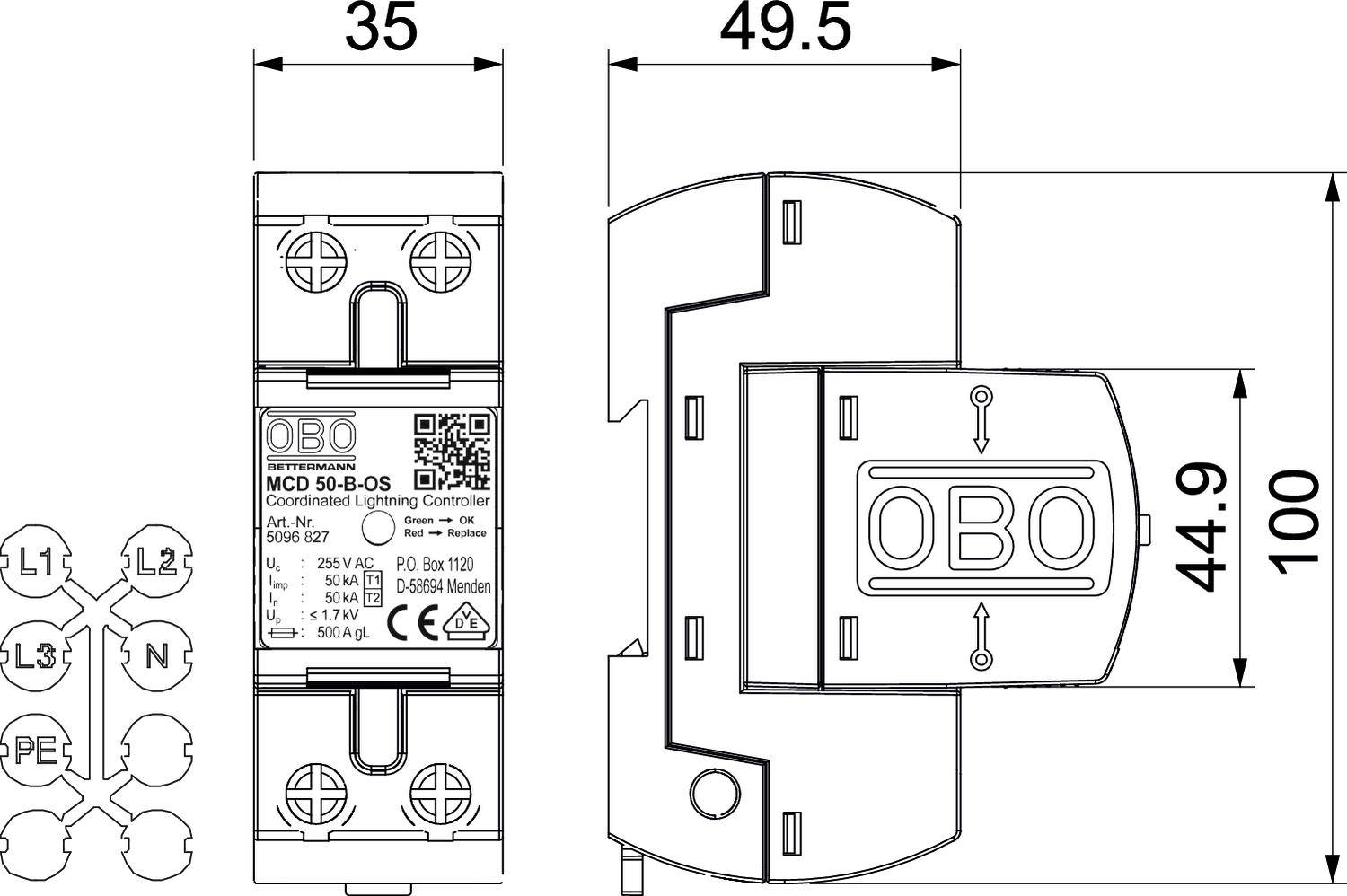 OBO Bettermann 5096852 MCD 50-B-OS Kombiableiter 50 kA 1St.