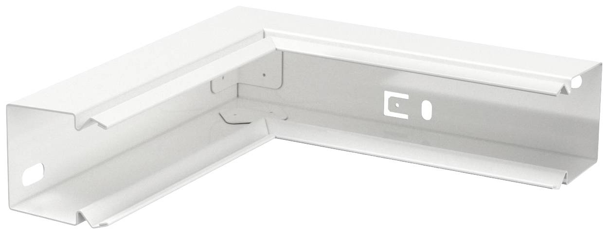 Metallwinkelverbinder, L-förmig, in Weiß. Verwendet für die Verbindung von zwei Flächen im rechten Winkel, z.B. bei Bauprojekten.