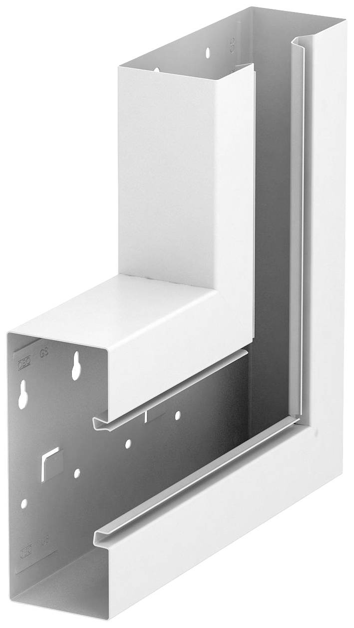Ein eckförmiges Bauteil aus Metall, das Teil eines strukturellen oder mechanischen Systems sein könnte. Es hat mehrere Löcher und Kanten.
