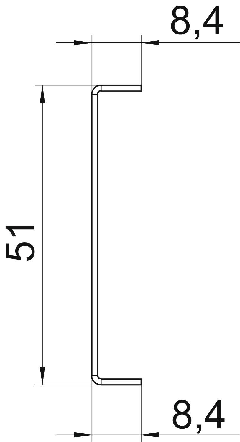 Technische Zeichnung eines Profilschnitts. Höhe 51 mm, Breite 8,4 mm an den Enden. Querschnitt zeigt Form und Abmessungen.