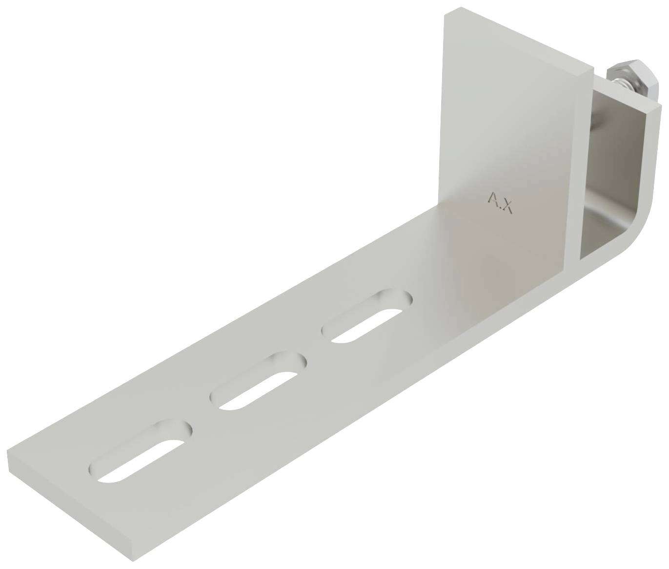 Metallwinkelhalterung mit drei Langlöchern zur Wandbefestigung. Geeignet für stabile Montage von Regalen oder Möbeln.