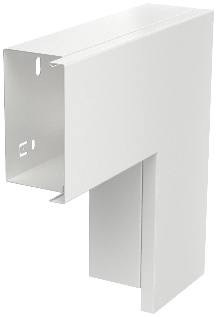 Metallprofil in L-Form mit zwei Öffnungen und einer Befestigungsfläche. Geeignet für Konstruktionen oder Rahmenmontagen.