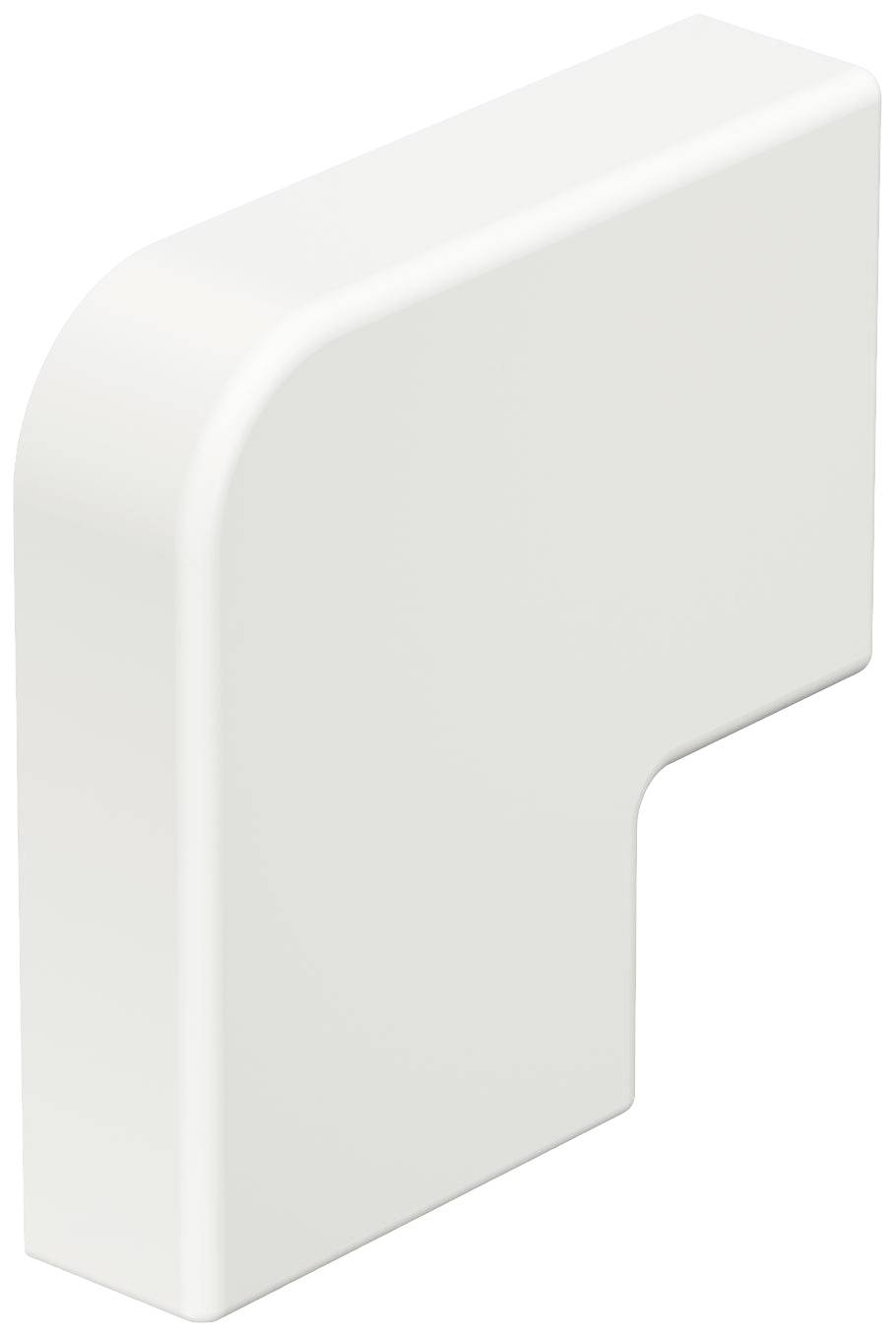 Weiße, rechtwinklige Form aus Plastik mit abgerundeter Ecke.