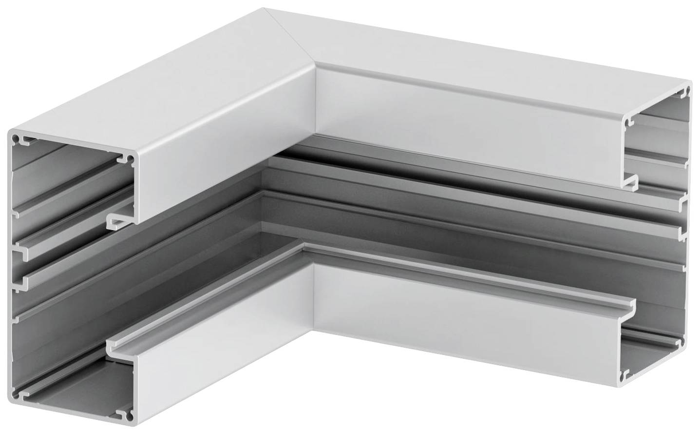 Metallisches L-Profil mit Hohlräumen und Schienen.