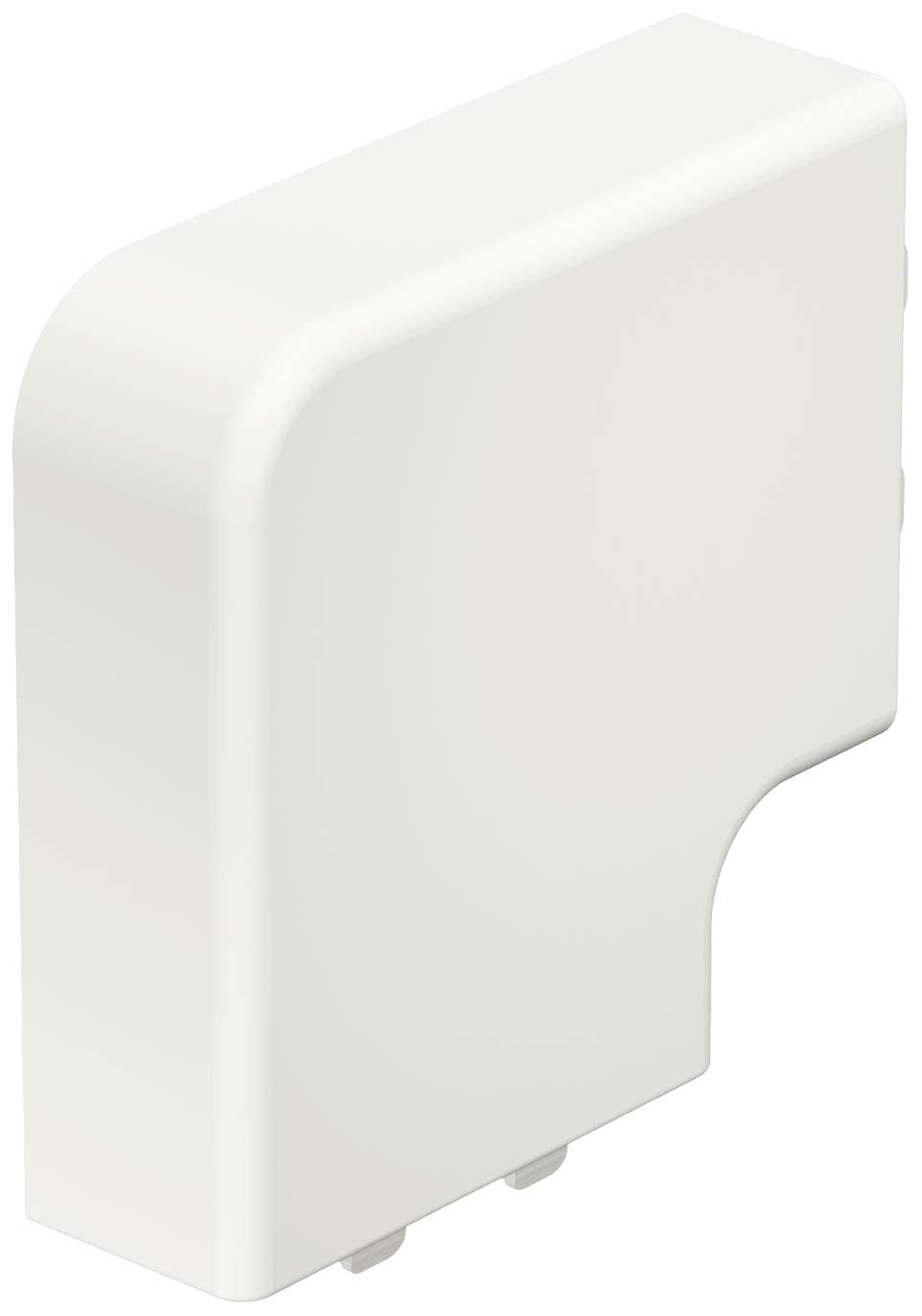 Weiße, rechteckige Kunststoffabdeckung mit abgerundeten Ecken und einer seitlichen Aussparung. Verwendet zur elektrischen Abdeckung.