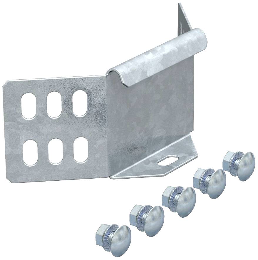 Metallwinkelhalterung mit sechs Schrauben, geeignet für Bau- oder Montagezwecke.