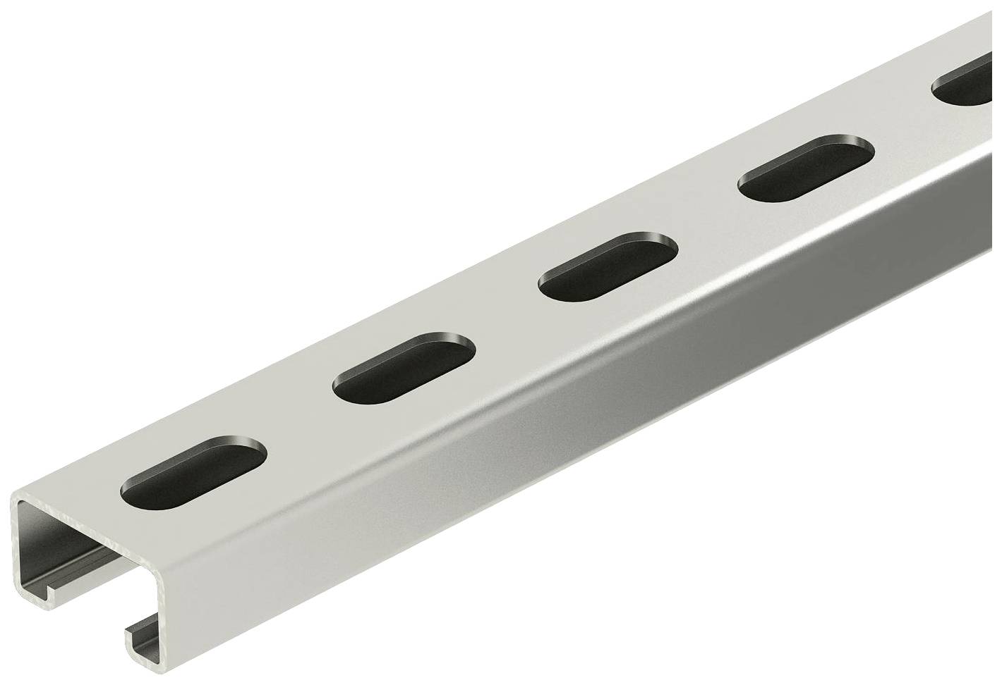 Metallschiene mit gleichmäßig verteilten ovalen Löchern, geeignet zur Montage und Befestigung in Bauprojekten.