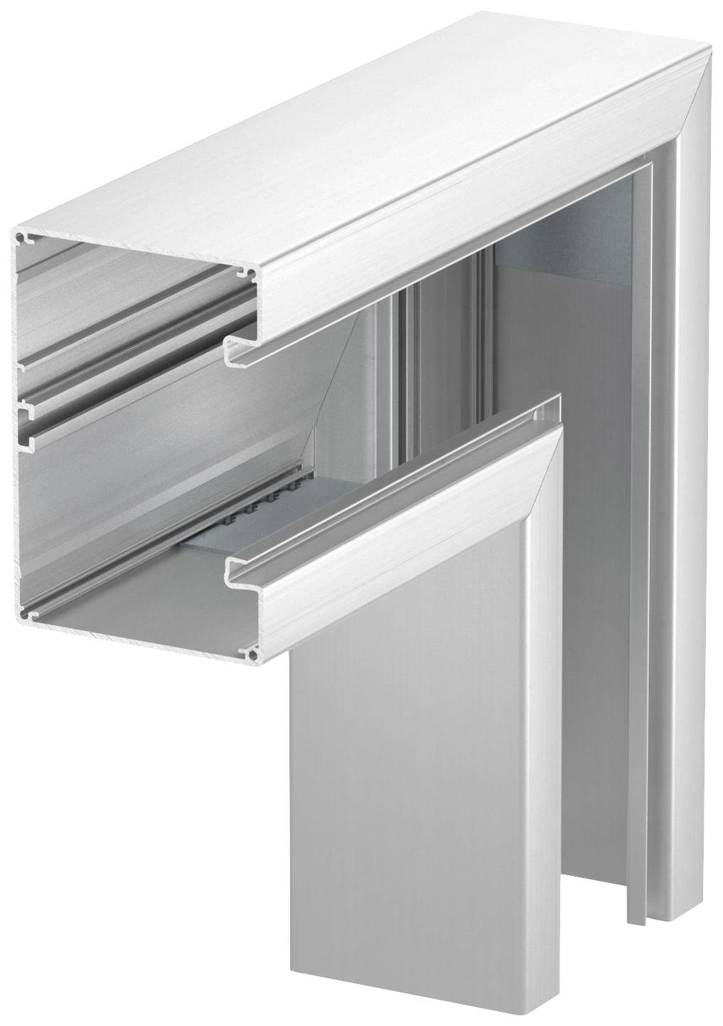 Ein Querschnittsdiagramm eines silbernen Aluminium-Außenrahmens und -Profils.