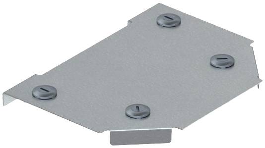 Metallplatte mit rechteckiger Form und vier eingelassenen Schrauben. Gedacht zur Befestigung oder als Teil einer größeren Struktur.