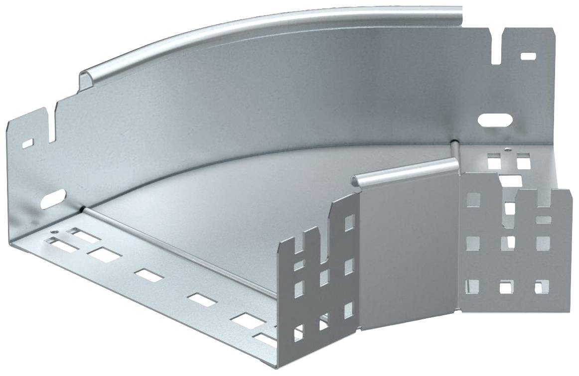 Metallwinkelkanal mit Biegung und Befestigungslöchern, verwendet in Kabelmanagementsystemen für eine strukturierte Verlegung.