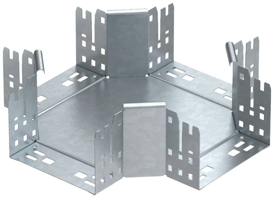 Metallverbindungselement in sternförmigem Design mit mehreren Winkeln und Laschen, geeignet für komplexe Strukturmontagen.
