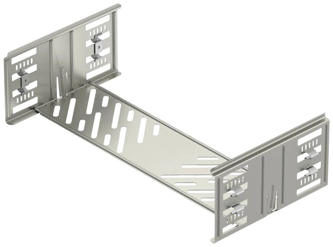 Metallträger mit Schlitzen und perforierten Seitenwänden, möglicherweise für Kabelmanagement oder Bauanwendungen.