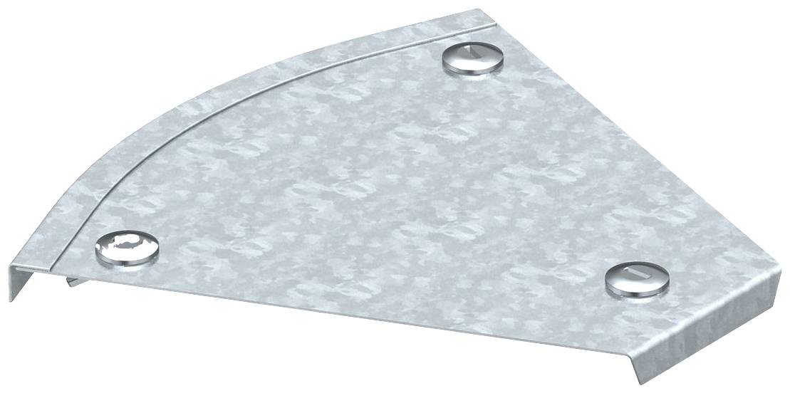 Ein dreieckiges Metallblech mit leicht erhabenen Kanten und drei glänzenden Nieten an den Ecken.