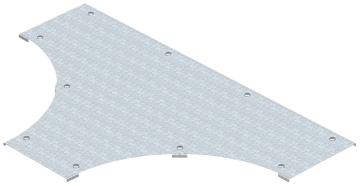 Dreieckige Abdeckung aus Metall mit mehreren Befestigungslöchern, verwendet zur stabilen Befestigung und Abdeckung von Oberflächen.
